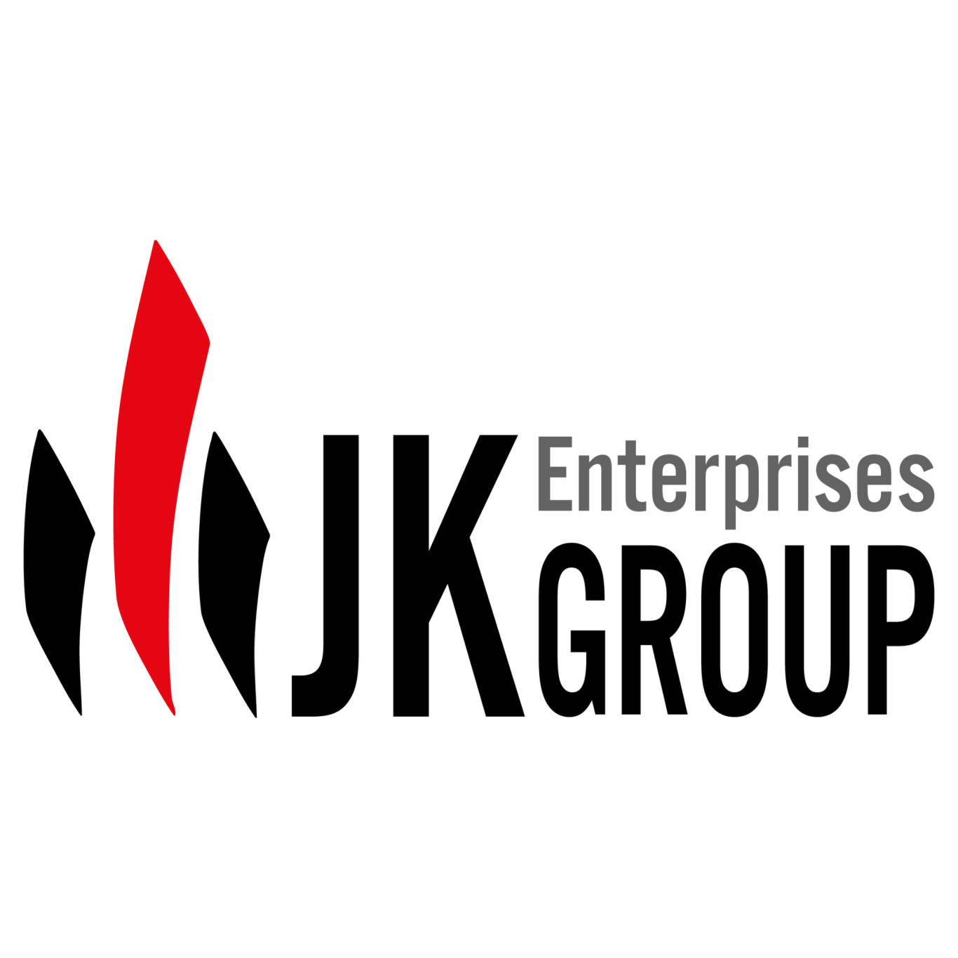 Logo von JK Enterprises Group mit roten und schwarzen grafischen Elementen.