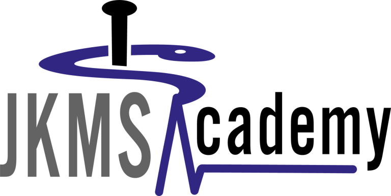 Logo der JKMS Academy mit stilisierter Schrift und grafischen Elementen.