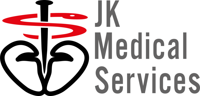 Logo von JK Medical Services mit ärztlichem Symbol und stilisierter Schlange.