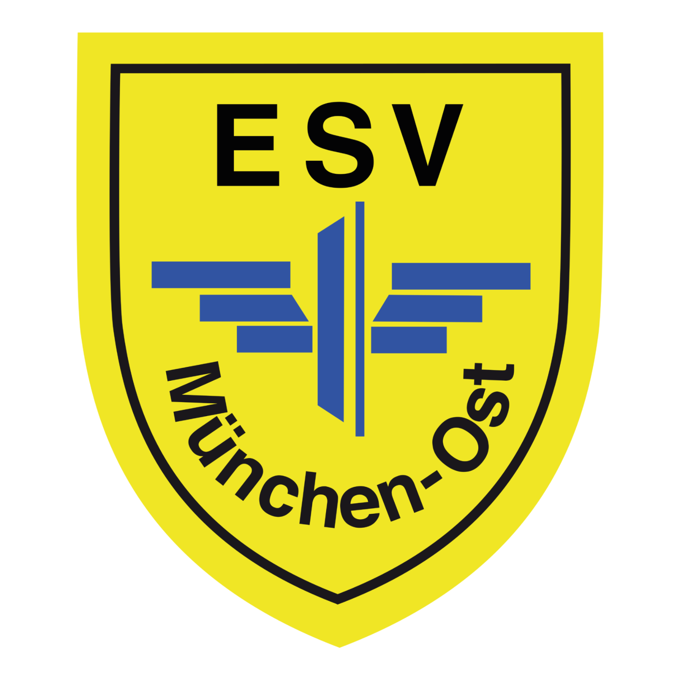 Logo des ESV München-Ost mit gelbem Hintergrund und stilisierten Flügeln.